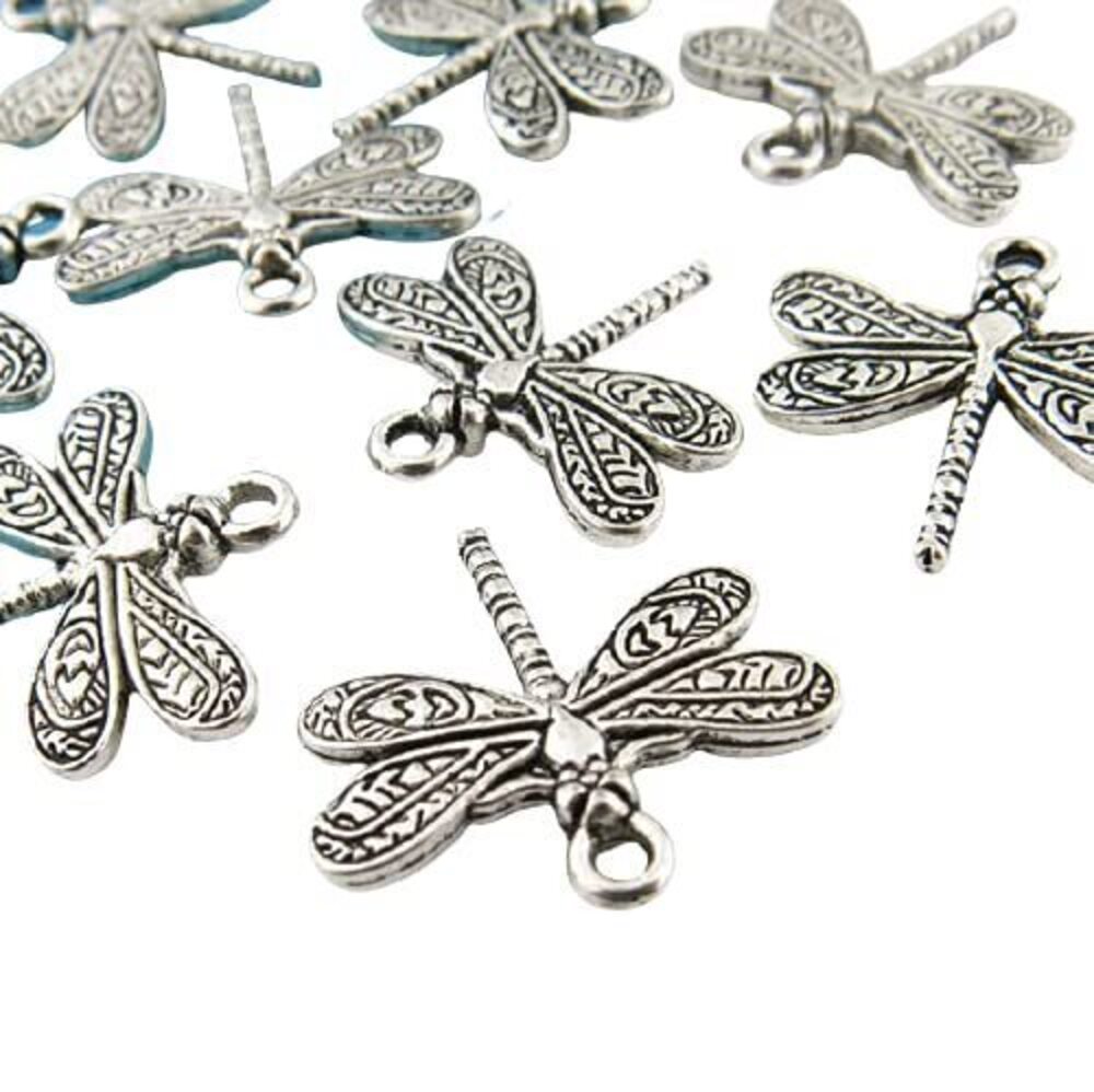 1441 BULK 20 Antique Silver Dragonfly Charms 20 x 21mm NS683